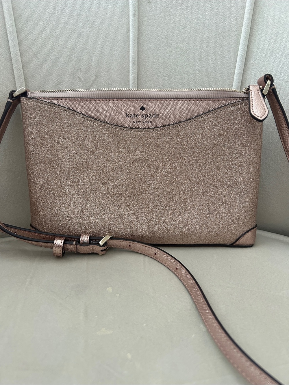 kate spade metallic rose gold glitter crossbody bag